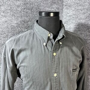 VTG 90s Structure Men's Large Dark Gray Long Sleeve 100% Cotton Button-Up Shirt